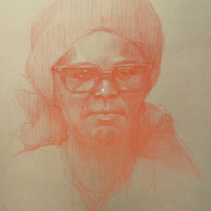 Sanguine pastel on tinted paper, live model drawing, available