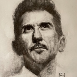 Danny Vera portrait charcoal drawing, framed, available
