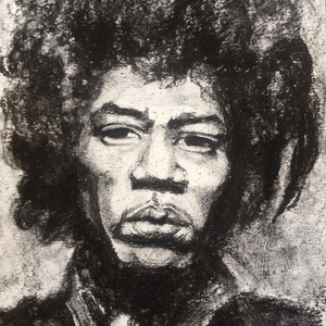 Jimi Hendrix Charcoal on paper. Sold