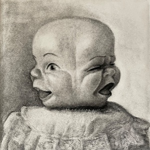 Charcoal on paper mounted on a canvas frame