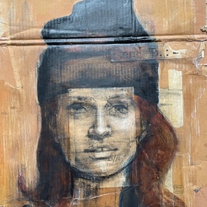 Mixed media portrait on re-used cardboard