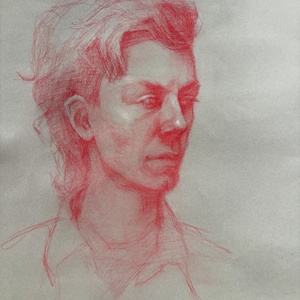 Red pastel on tinted paper. Drawn from life. Available