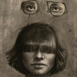 Shut your eyes, charcoal on paper, framed Available
