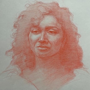 Sanguine pastel on tinted paper, live model drawing, available