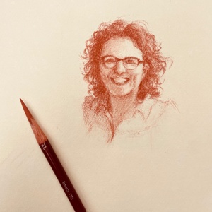 Commission drawing Tekening in opdracht Sanguine pastelpotlood op getint papier