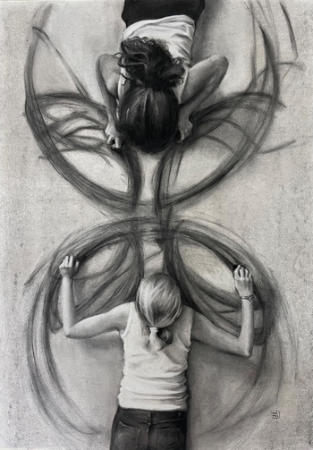 Charcoal drawing Charcoal angels